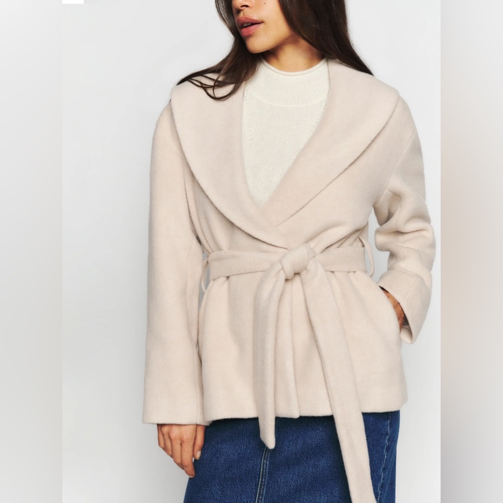 NWT Reformation Regent Jacket in cream - wool blend wrap jacket